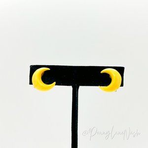 Vintage Yellow Crescent Moon Shaped Stud Earrings